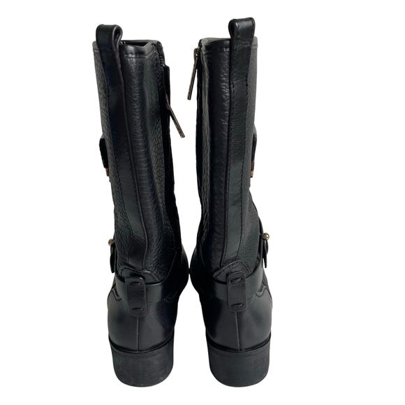 Tory Burch Leona Black Pebbled Leather Mid Calf Moto Boots Size 8 M - Picture 6 of 15